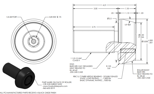 3" Tapered Bogie Wheel (C&I) Short Hat